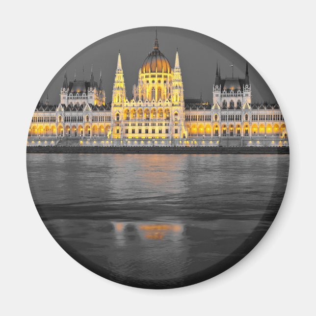 Budapester Lichter, schwarz, weiß und gelb Magnet (Vorne)