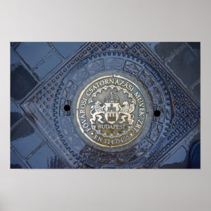 Budapester Wappen auf einem Manhole Cover Poster