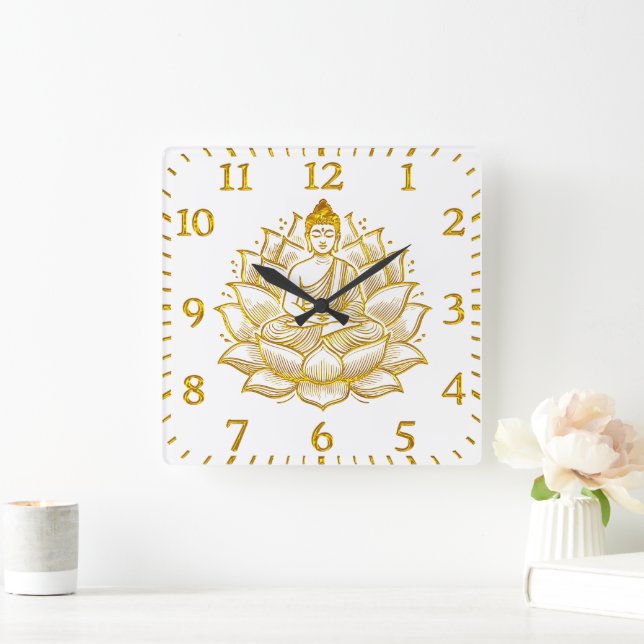 Buddha auf der Lotus-Blume. Quadratische Wanduhr (Zuhause)