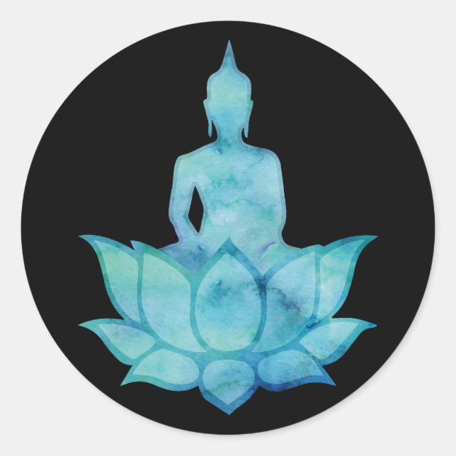 Buddha auf Lotus Blue Runder Aufkleber (Vorderseite)