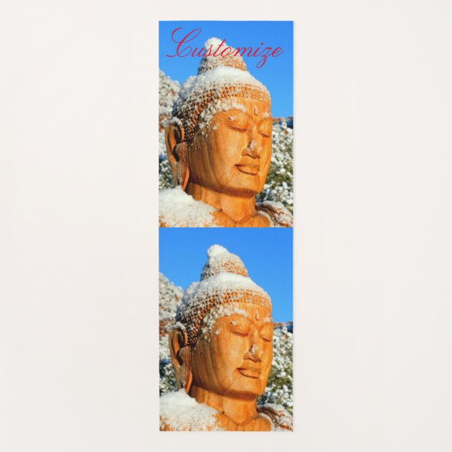 Buddha aus Holz, schneebedeckte Bucht Yogamatte (Vorderseite)