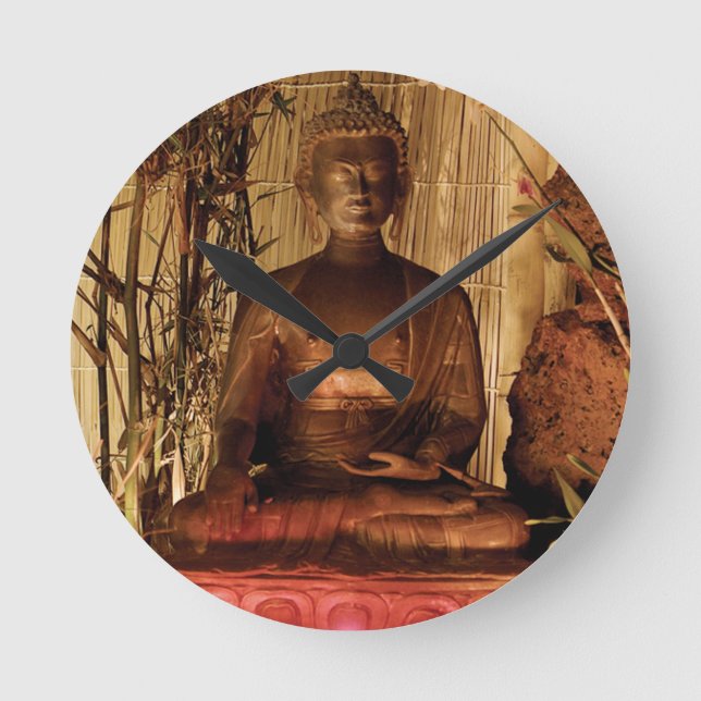 BUDDHA : Copper Statue Runde Wanduhr (Vorderseite)