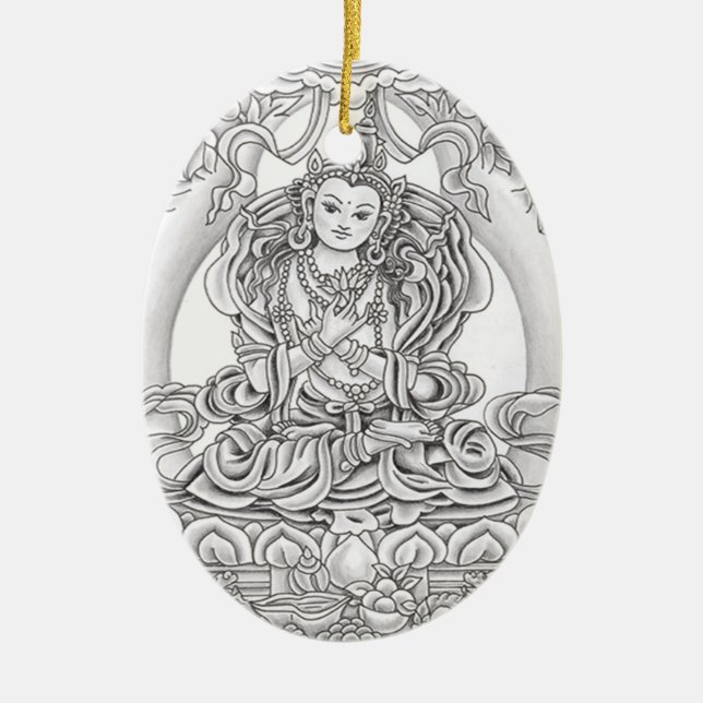 Buddha der Mitleidovalverzierung Keramik Ornament (Vorne)
