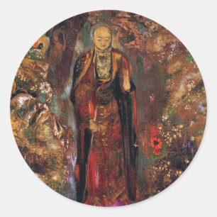Buddha, der unter den Blumen geht Runder Aufkleber
