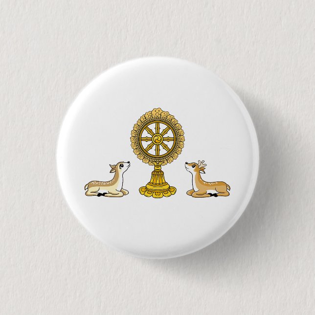 Buddha Dharma Wheel & Deers Button (Vorderseite)