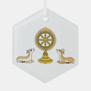 Buddha Dharma Wheel & Deers Ornament Aus Glas