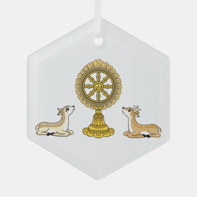 Buddha Dharma Wheel & Deers Ornament Aus Glas (Vorderseite)