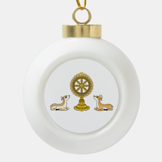 Buddha Dharma Wheel & Deers Weihnachtsschmuck Keramik Kugel-Ornament (Vorderseite)