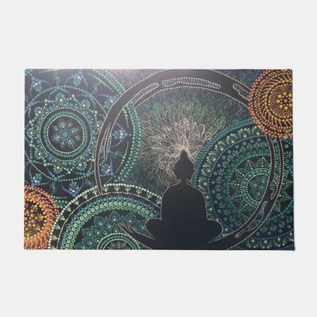 Buddha, Dot Art Mandala, Meditation Fußmatte (Vorderseite)