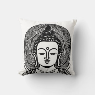 Buddha Face Black and White Zen Kissen