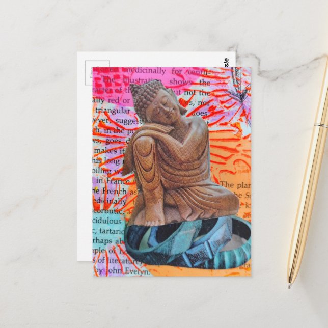 Buddha-Friedens-Mixed-Media-Collage Postkarte (Vorderseite/Rückseite Beispiel)
