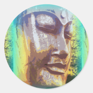 Buddha Gesichtsgrün Runder Aufkleber