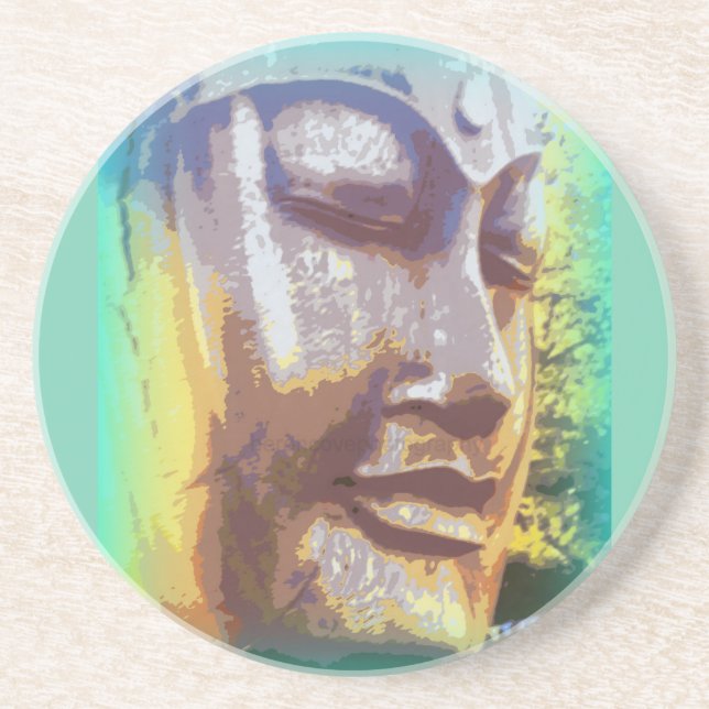 Buddha Gesichtsgrün Sandstein Untersetzer (Vorne)
