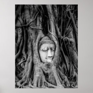 Buddha Head Poster Thailand Schwarz/Weiß