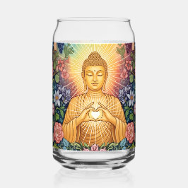 Buddha, Herz des Lichts, Glas, Blumen, Vintag Dosenglas