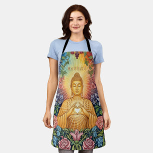 Buddha, Herz des Lichts, Name, Floral, Vintage Schürze