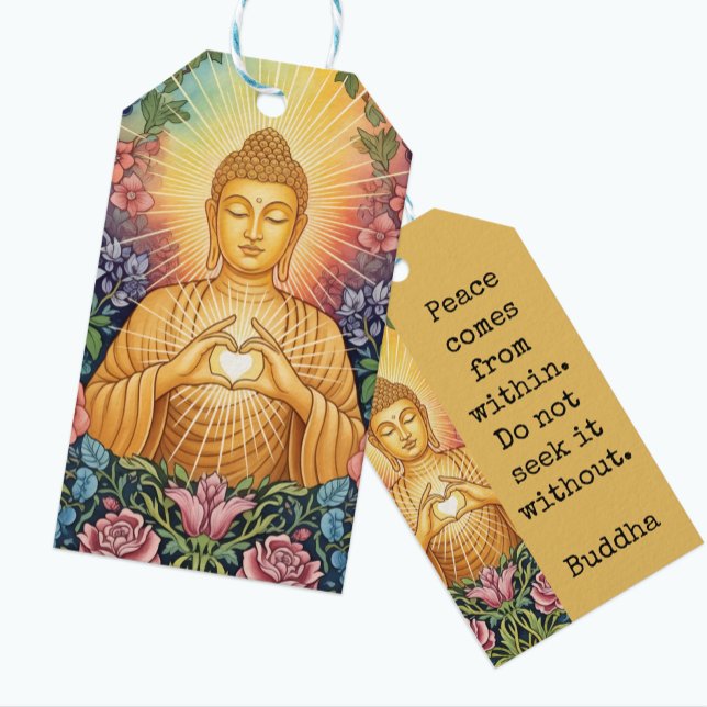 Buddha, Herz des Lichts, Party, Blumen, Vintag Geschenkanhänger (Buddha Gift Tags)