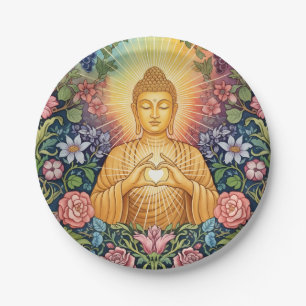 Buddha, Herz des Lichts, Party, Blumen, Vintag Pappteller