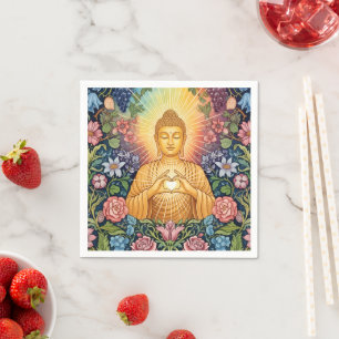 Buddha, Herz des Lichts, Party, Blumen, Vintag Serviette