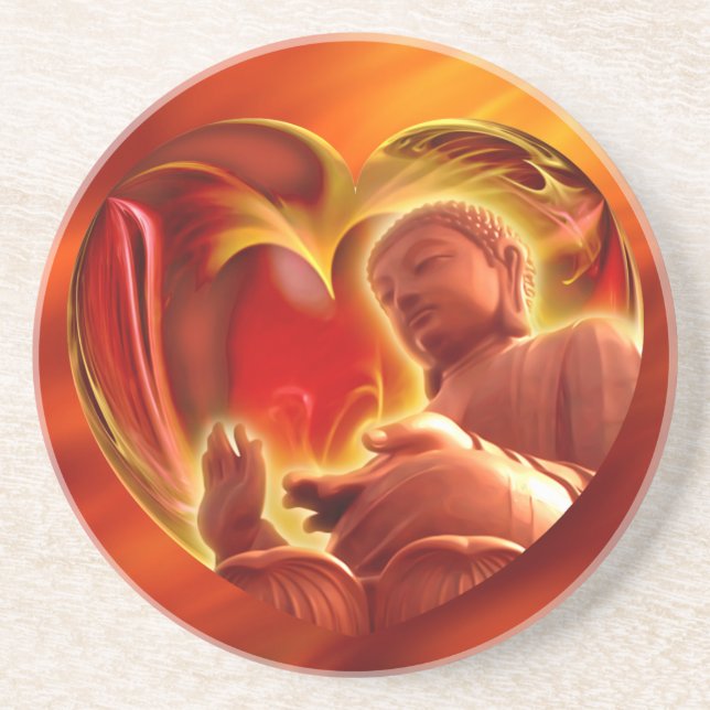 BUDDHA Herz | Feuer rot Untersetzer (Vorne)