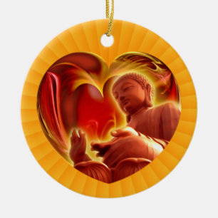 BUDDHA Herz gelb Keramikornament
