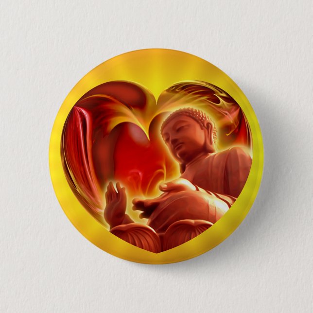 BUDDHA Herz | Gelber Schimmer Button (Vorderseite)