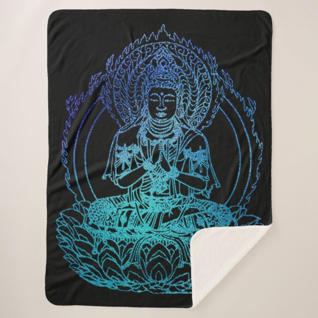 Buddha in Aquamarin und blau flammen Sherpadecke (Vorderseite)