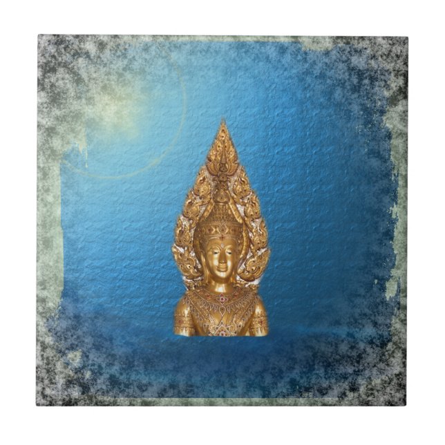 Buddha in Blau Fliese (Vorderseite)