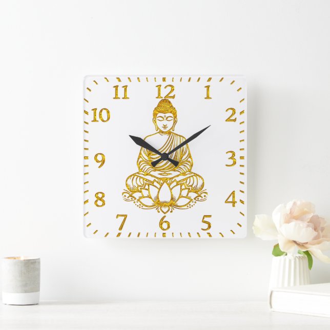 Buddha in der Pose Lotus, Quadratische Wanduhr (Zuhause)
