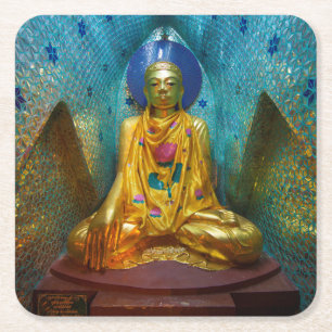Buddha in verzierter Nische Rechteckiger Pappuntersetzer