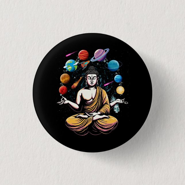 Buddha Juggling Space Planets Zen Yoga Meditation Button (Vorderseite)