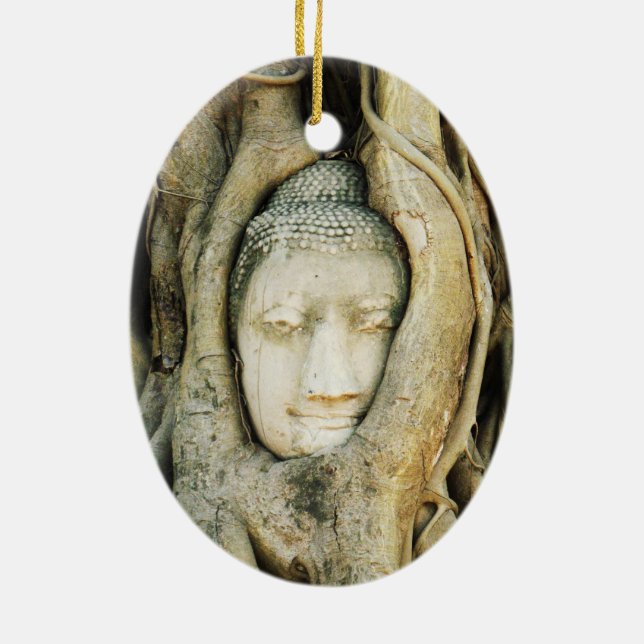 Buddha-Kopf im Feigenbaum. Ayutthaya, Thailand Keramikornament (Hinten)