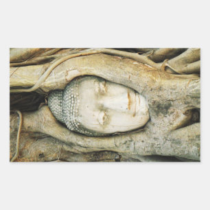 Buddha Kopf in der Feigenbaum .. Ayutthaya, Thaila Rechteckiger Aufkleber