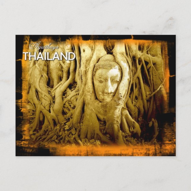 Buddha Kopf verstrickt in Feigenwurzeln, Ayutthaya Postkarte (Vorderseite)