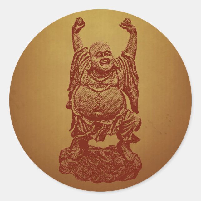 Buddha lachend (dunkelrot) runder aufkleber (Vorderseite)