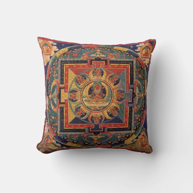 Buddha-Mandala-Antiken-Tibetaner Thanka Kissen (Vorderseite)