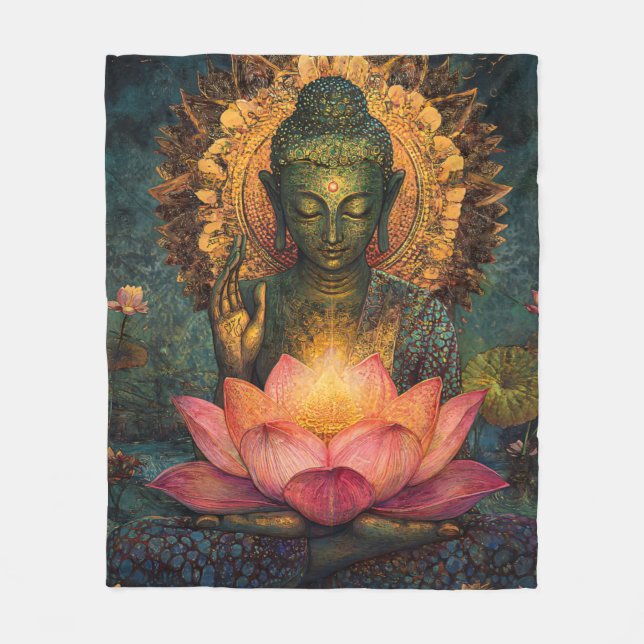 .buddha mit einer psychedelischen Farblotus-Decke Fleecedecke (Vorderseite)