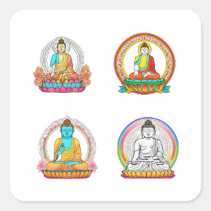 Buddha mit farbenfrohen Blume 4 Pack Stickers