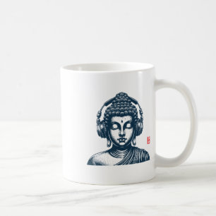 Buddha mit Kopfhörern Vintage Retro Grau , Uni Kaffeetasse
