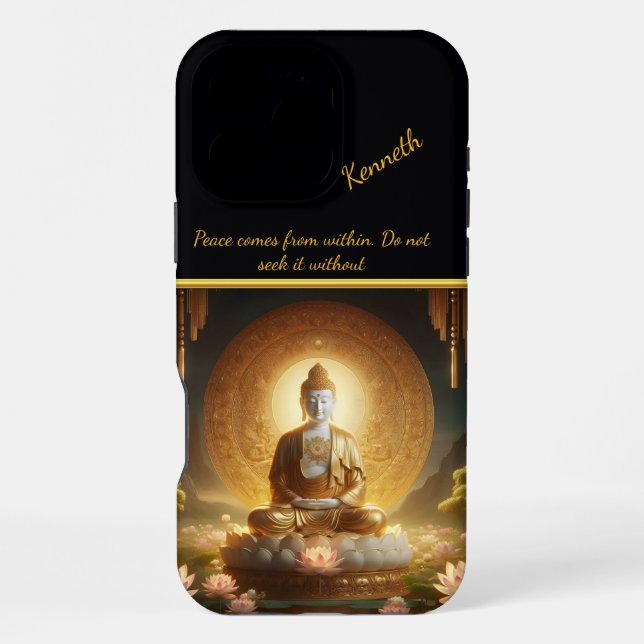 Buddha mit Lotusblumen. iPhone 16 Pro Max Hülle (Rückseite)
