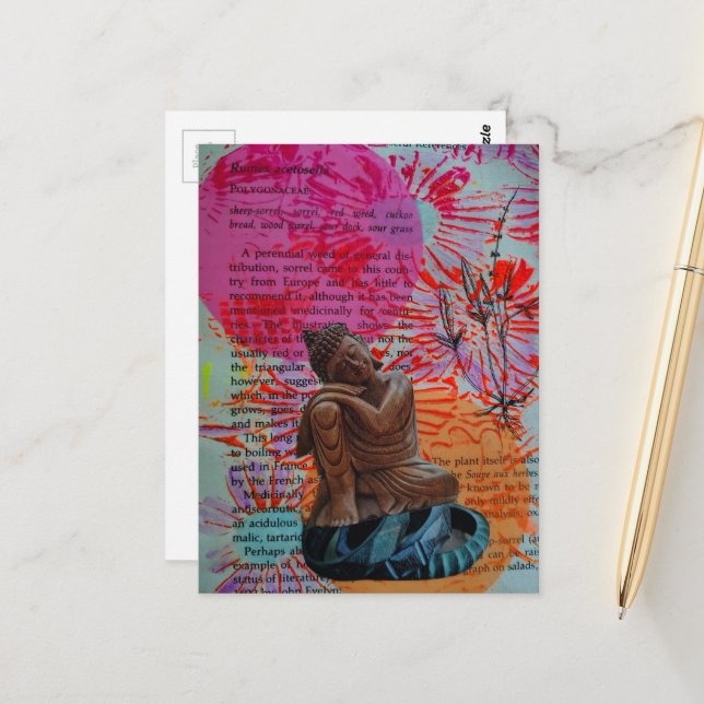 Buddha Mixed Media Collage Postkarte (Vorderseite/Rückseite Beispiel)