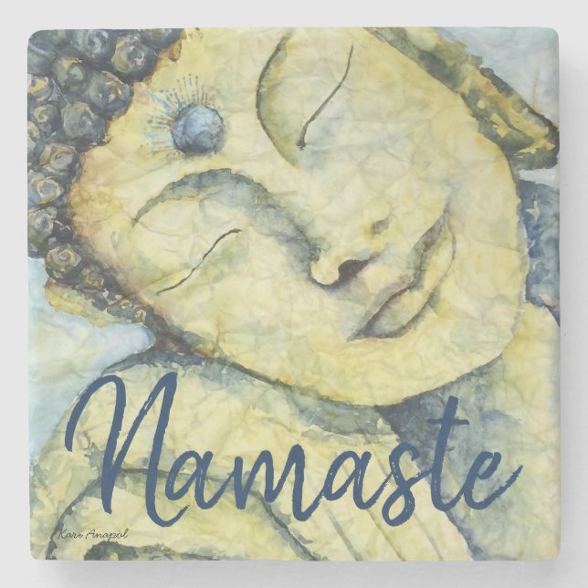 Buddha Namaste Watercolor-Kunst-Stein-Untersetzer Steinuntersetzer (Vorderseite)