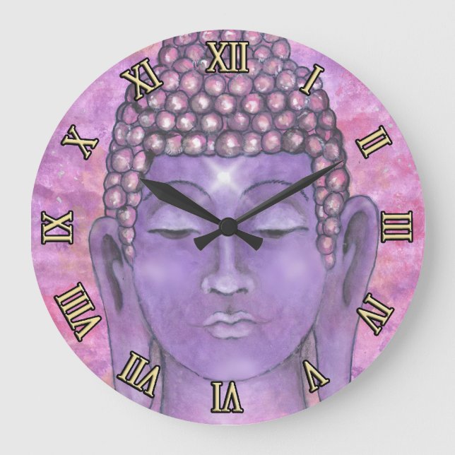 Buddha Painting Wall Clock Große Wanduhr (Vorderseite)