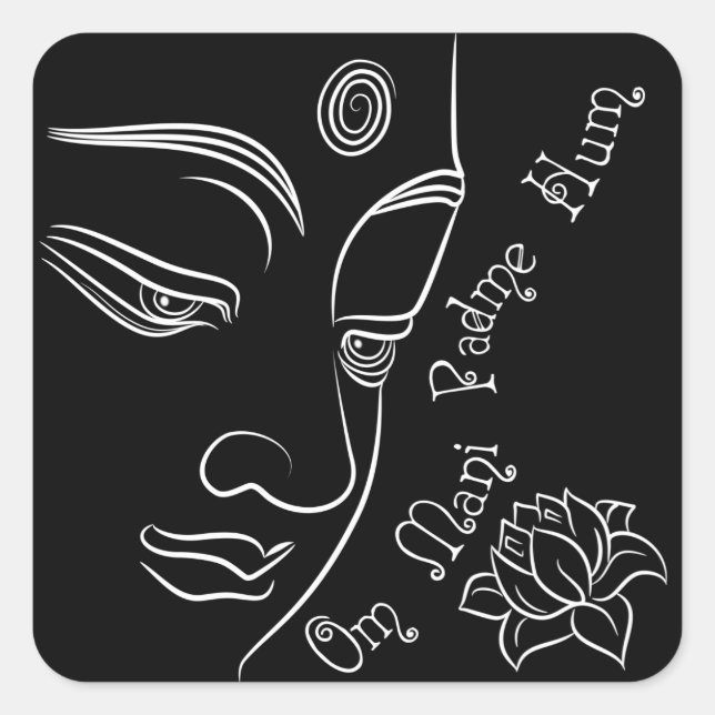 Buddha pondering lotus Blume Weiß Quadratischer Aufkleber (Vorderseite)