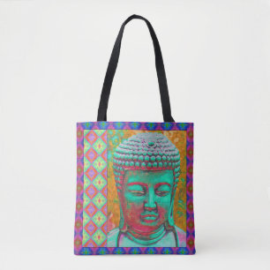 Buddha-Pop in Grün, Gelb, Rot, Blau, Magenta Tasche