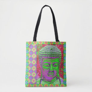 Buddha-Pop in Grün und Rot Tasche