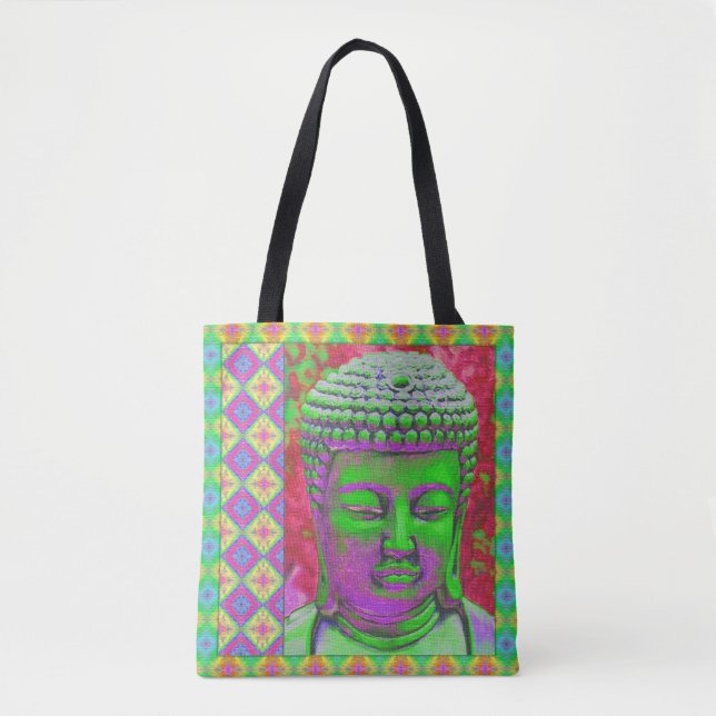 Buddha-Pop in Grün und Rot Tasche (Vorderseite)