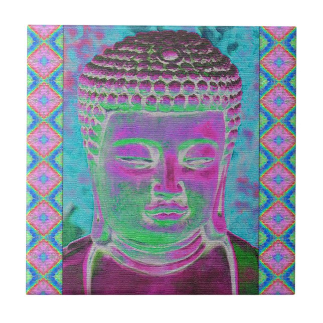 Buddha-Pop in Magenta und Türkis Fliese (Vorderseite)