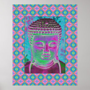 Buddha-Pop in Magenta und Türkis Poster