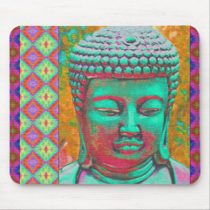 Buddha-Pop mit Patchwork-Borders in Blau und Rosa Mousepad